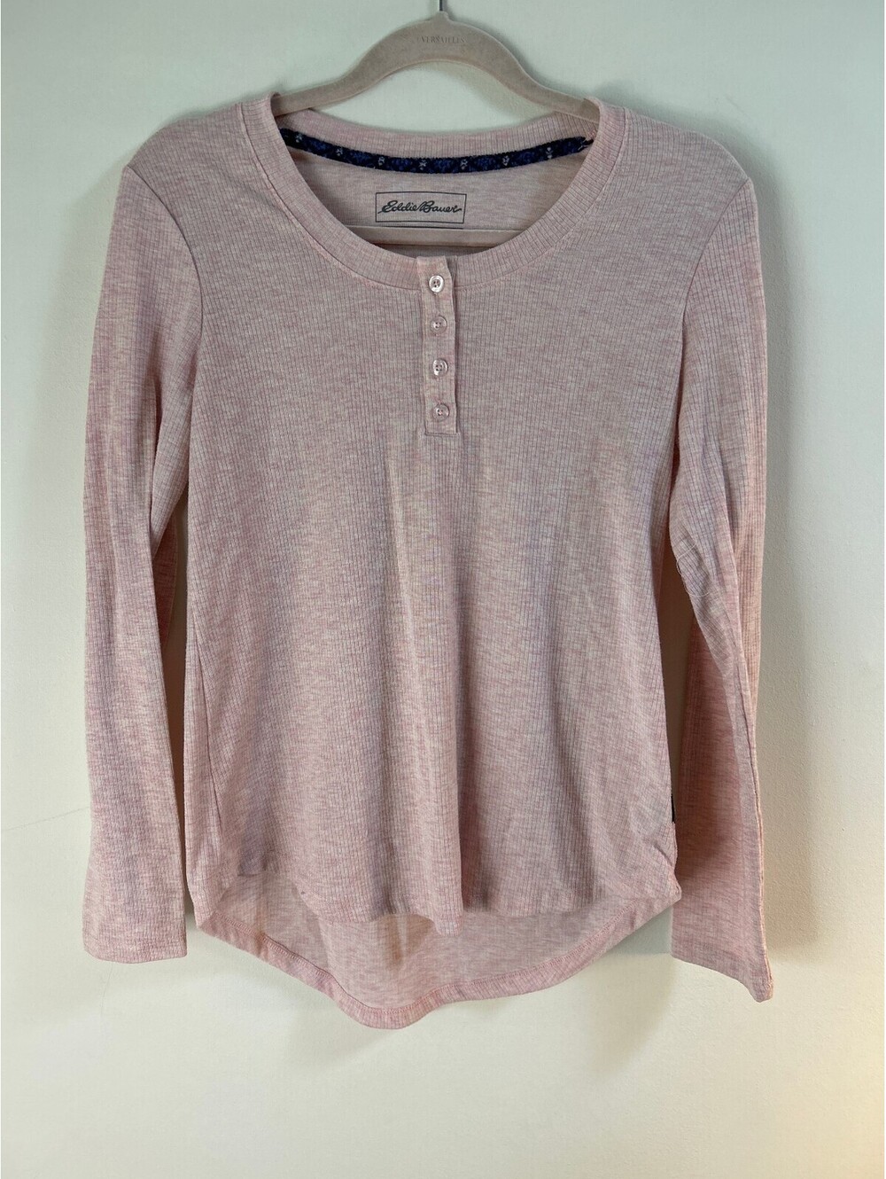 Eddie Bauer Sleepwear Womens Small Ribbed Henley Pajama Top Pink Long Sleeve